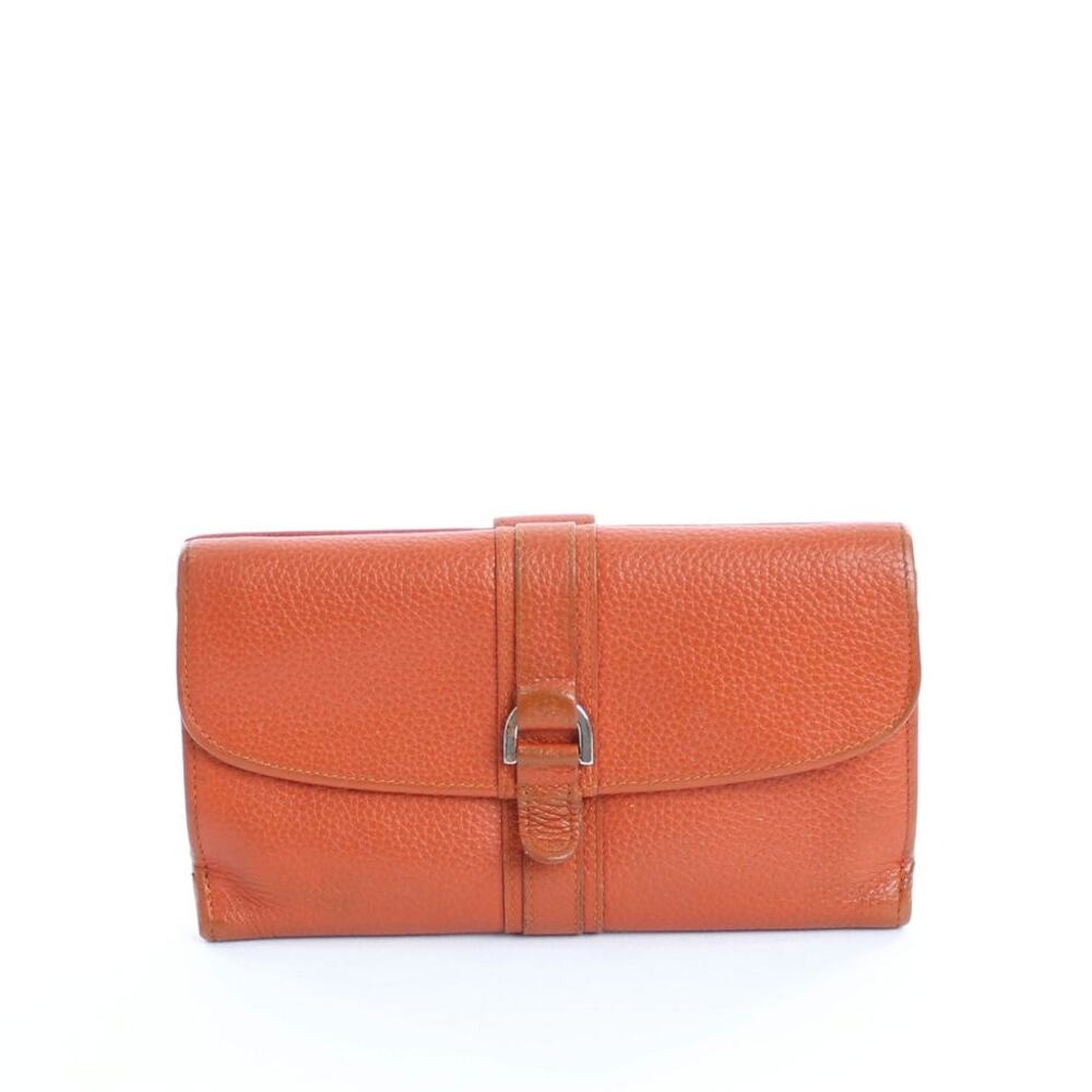 Longchamp Buckle Deep Orange Leather Flap Wallet